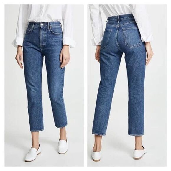 AGOLDE RILEY Straight Leg Cropped Jeans in Dark wash - Picture 1 of 9